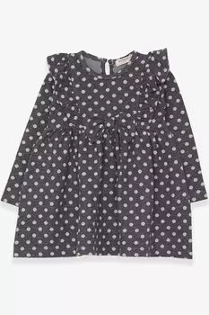 Платье с длинными рукавами для девочек с бантом в горошек Темно-серый меланж (1,5–5 лет) Breeze