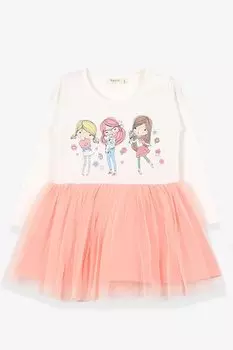 Платье с длинными рукавами для девочек с принтом цвета экрю (1,5–5 лет) Breeze