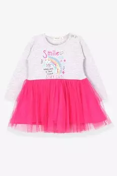 Платье с длинными рукавами для девочек с радужным принтом, серый меланж (1,5–5 лет) Breeze