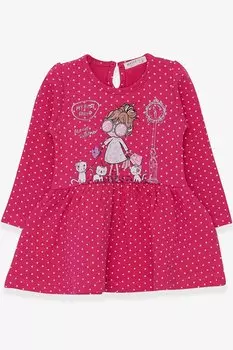 Платье с длинными рукавами для девочек, серебристо-розовое с принтом, очки (1–4 года) Breeze