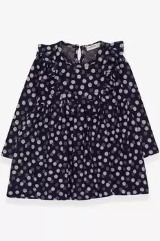 Платье с длинными рукавами для девочек в горошек с бантом, темно-синее (1,5–5 лет) Breeze
