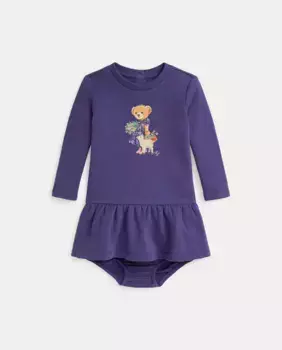 Платье с длинными рукавами для девочки с мишкой-поло Polo Ralph Lauren, фиолетовый