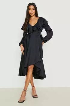 Платье с длинными рукавами и атласными рукавами Boohoo, черный