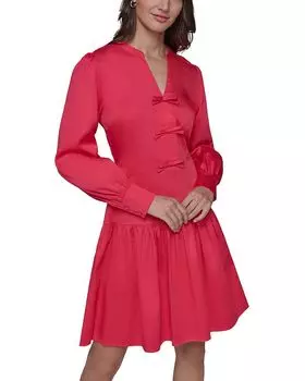 Платье с длинными рукавами и бантом спереди из атласа KARL LAGERFELD PARIS, розовый