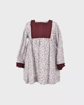 Платье с длинными рукавами и цветами для девочки La Ormiga, бордо