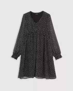 Платье с длинными рукавами и цветами IKKS, черный