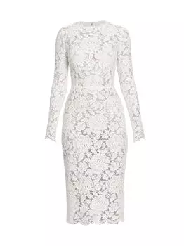 Платье с длинными рукавами и цветочным кружевом DOLCE&GABBANA, белый