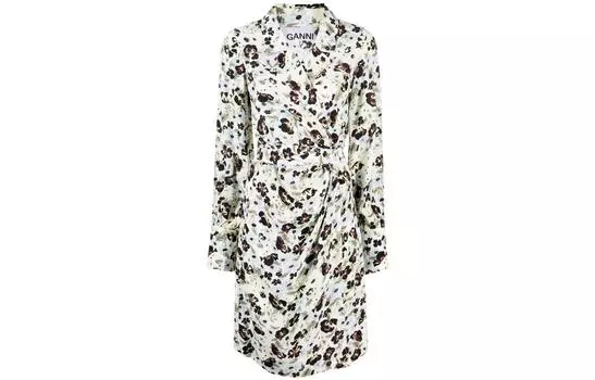 Платье с длинными рукавами и цветочным принтом GANNI, мультиколор