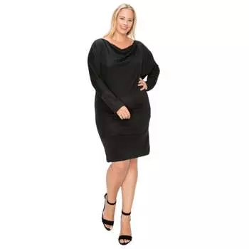 Платье с длинными рукавами и драпировкой на шее FASHNZFAB, черный