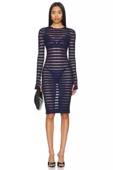 Платье с длинными рукавами и круглым вырезом до колена Norma Kamali, синий