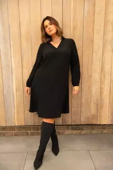 Платье с длинными рукавами и кружевной отделкой Live Unlimited, черный