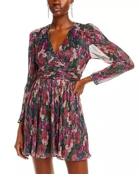 Платье с длинными рукавами и металлизированным цветочным принтом AQUA, цвет Multi