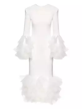 Платье с длинными рукавами и оборками Ana Radu, белый