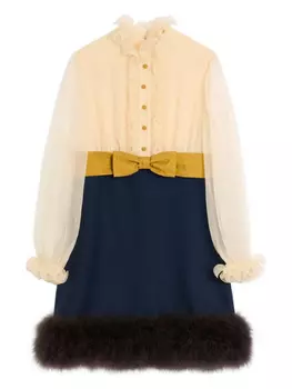 Платье с длинными рукавами и оборкой на шее Valentino Garavani, нейтральный