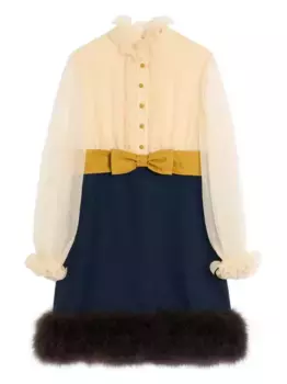 Платье с длинными рукавами и оборкой на шее VALENTINO GARAVANI, нейтральный