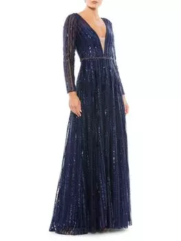 Платье с длинными рукавами и пайетками Mac Duggal, цвет Midnight