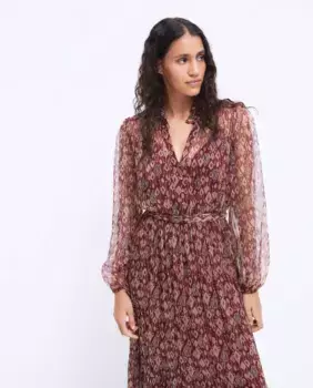 Платье с длинными рукавами и поясом Tintoretto, цвет Ciruela