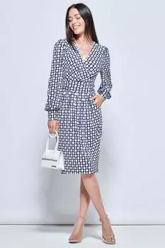 Платье с длинными рукавами и принтом Jolie Moi, синий