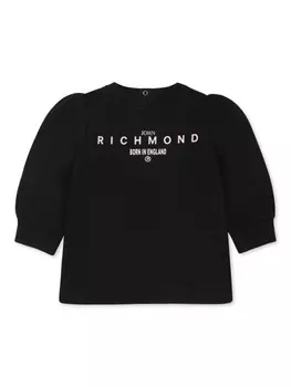 Платье с длинными рукавами и принтом логотипа John Richmond Junior, черный