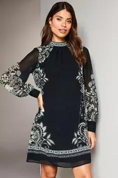 Платье с длинными рукавами и принтом Lipsy, черный