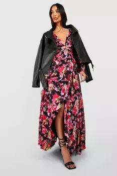 Платье с длинными рукавами и рюшами Boohoo, розовый