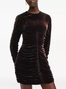 Платье с длинными рукавами и сборками AllSaints, коричневый