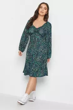 Платье с длинными рукавами и сборкой спереди Pixiegirl Petite, синий