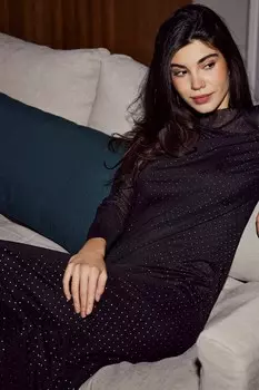 Платье с длинными рукавами и заклепками из сетки Jdy, черный