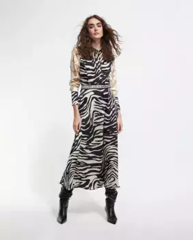 Платье с длинными рукавами и зебровым принтом Lola Casademunt, черный