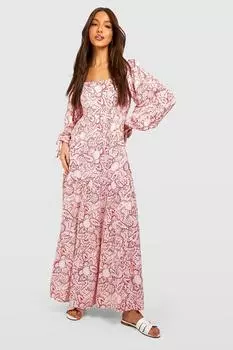 Платье с длинными рукавами пейсли Boohoo, красный