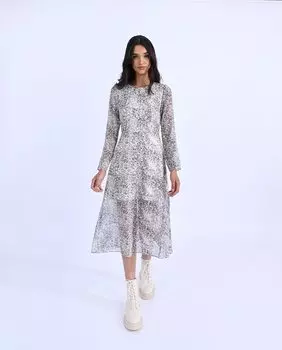 Платье с длинными рукавами, принтом и открытой спиной Molly Bracken, белый