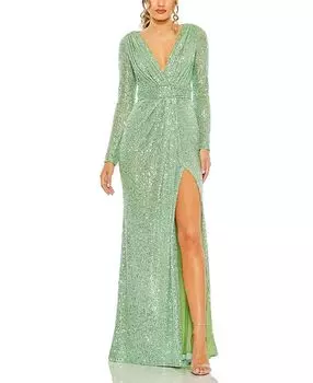 Платье с длинными рукавами, расшитое пайетками Mac Duggal, зеленый