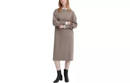 Платье с длинными рукавами Uniqlo, бежевый