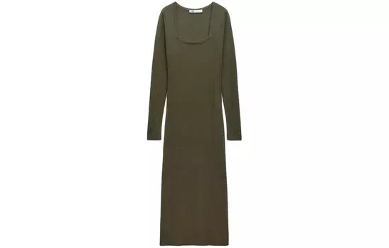 Платье с длинными рукавами женское цвета хаки Zara