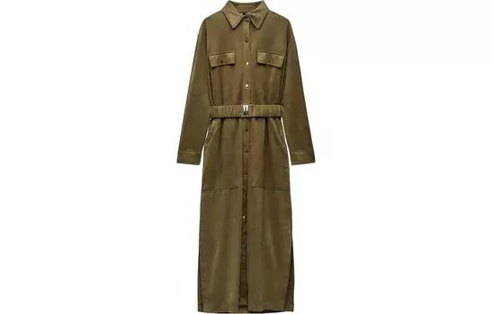 Платье с длинными рукавами женское цвета хаки Zara