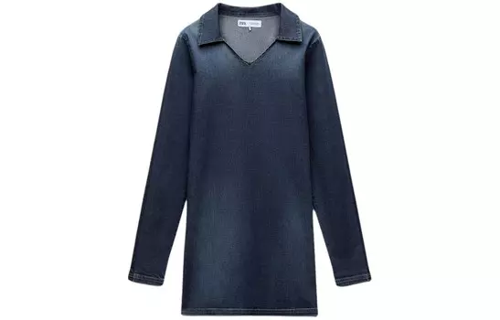 Платье с длинными рукавами женское синее Zara