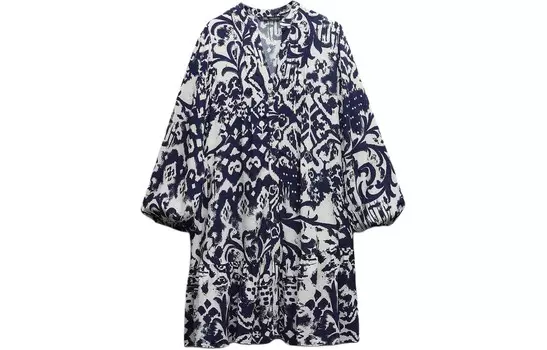 Платье с длинными рукавами женское синее Zara