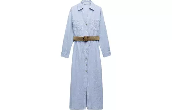 Платье с длинными рукавами женское синее Zara