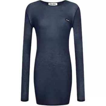 Платье с длинными рукавами женское синее Miu Miu