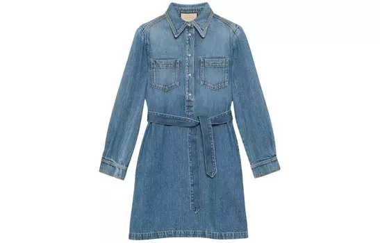 Платье с длинными рукавами женское синее Gucci