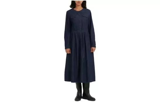 Платье с длинными рукавами женское темно-синее Uniqlo