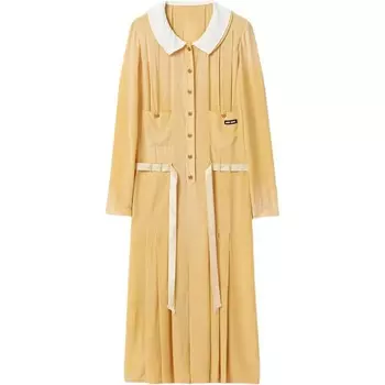 Платье с длинными рукавами женское желтое Miu Miu