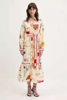 Платье с добавлением льна Never Fully Dressed, бежевый