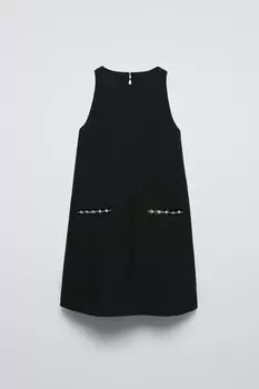 Платье с драгоценными камнями ZARA, черный