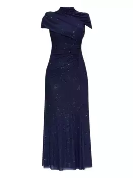 Платье с драпировкой и декором Self-Portrait, синий