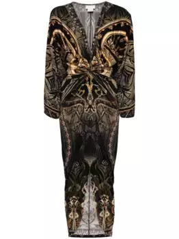 Платье с драпировкой и графичным принтом Camilla, черный