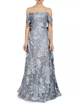 Платье с драпировкой и открытыми плечами Rene Ruiz Collection, цвет Blue Silver