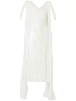 Платье с драпировкой и пайетками Erdem, белый