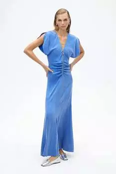 Платье с драпировкой и V-образным вырезом Nocturne, синий
