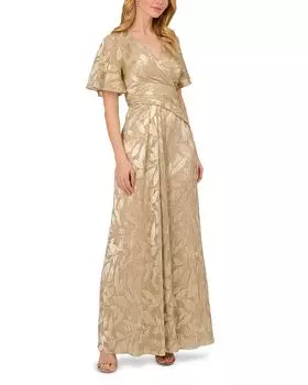 Платье с драпировкой из фольгированных листьев Adrianna Papell, коричневый/бежевый